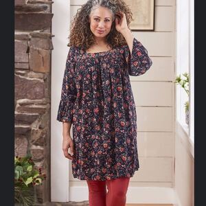 April Cornell Dusk Bloom Oversized 3/4 Sleeve Floral Cottage Core Tunic Dress XS